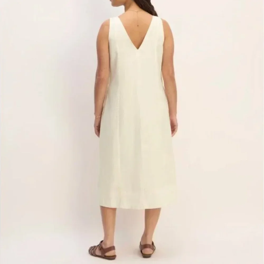 NEW Everlane The Linen V-Neck Midi Dress Womens 2 Bone - Picture 5 of 12